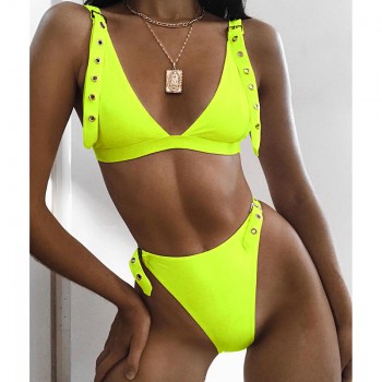 Neon Green High Waist bikini 2019 Adjust Strap Swimsuit women Thong Swimwear Female Two pieces bikini set Brazilian Bathing Suit
